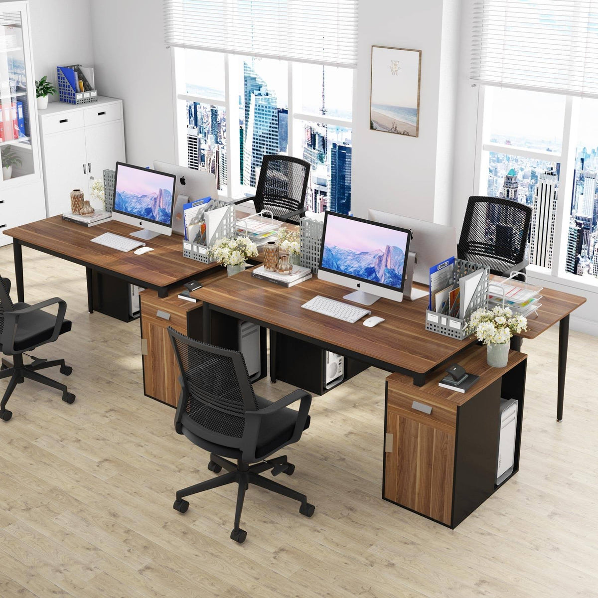 55 inch Computer Desk with Drawers and Storage Cabinet M6220