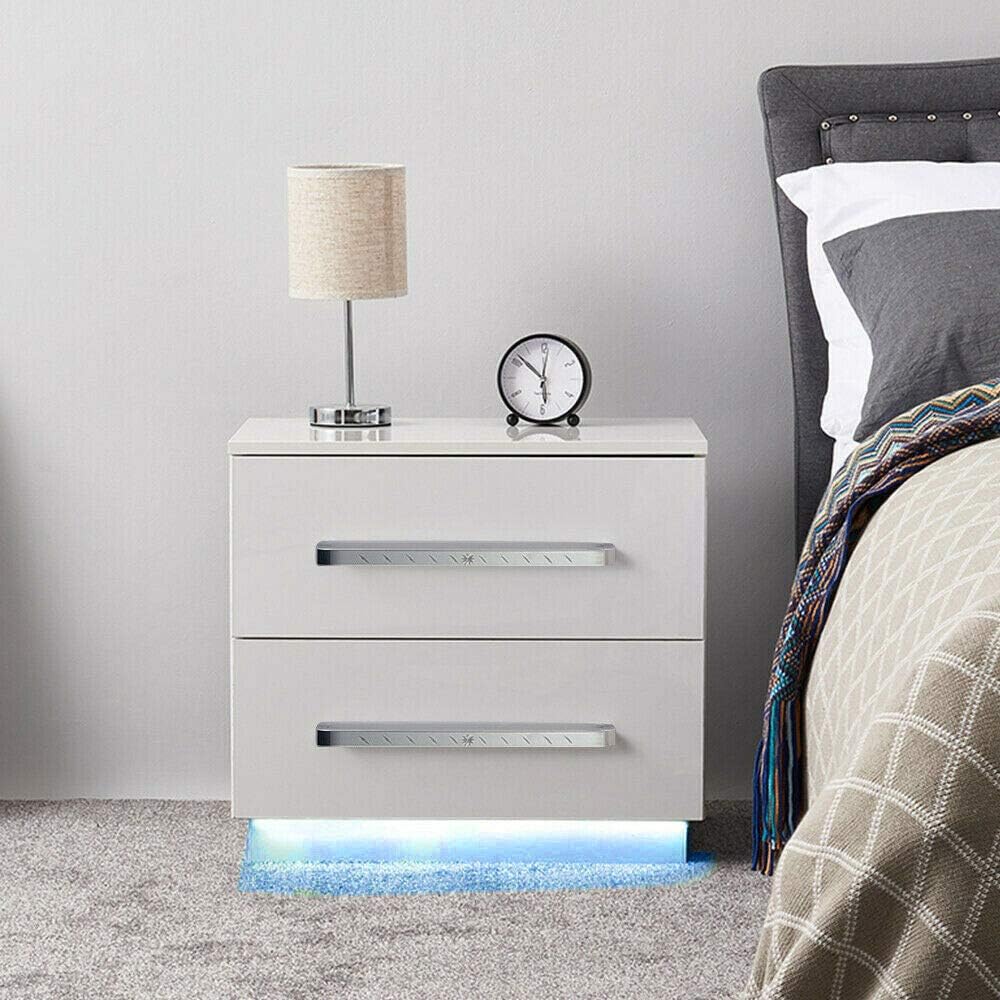 White 2 Drawer LED Nightstand W616514