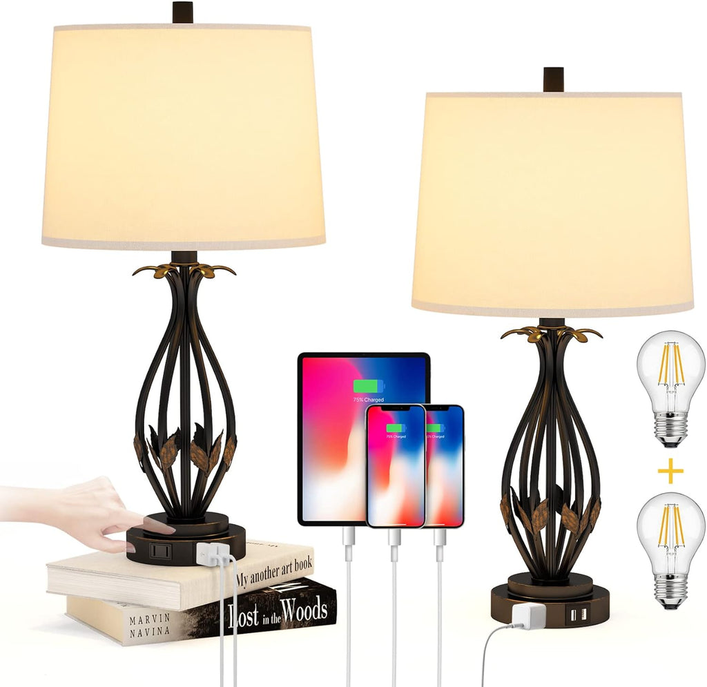 Table Lamp Set of 2, 3 Way Dimmable Touch with Dual USB Ports and AC Outlet F354525