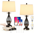Table Lamp Set of 2, 3 Way Dimmable Touch with Dual USB Ports and AC Outlet F354525
