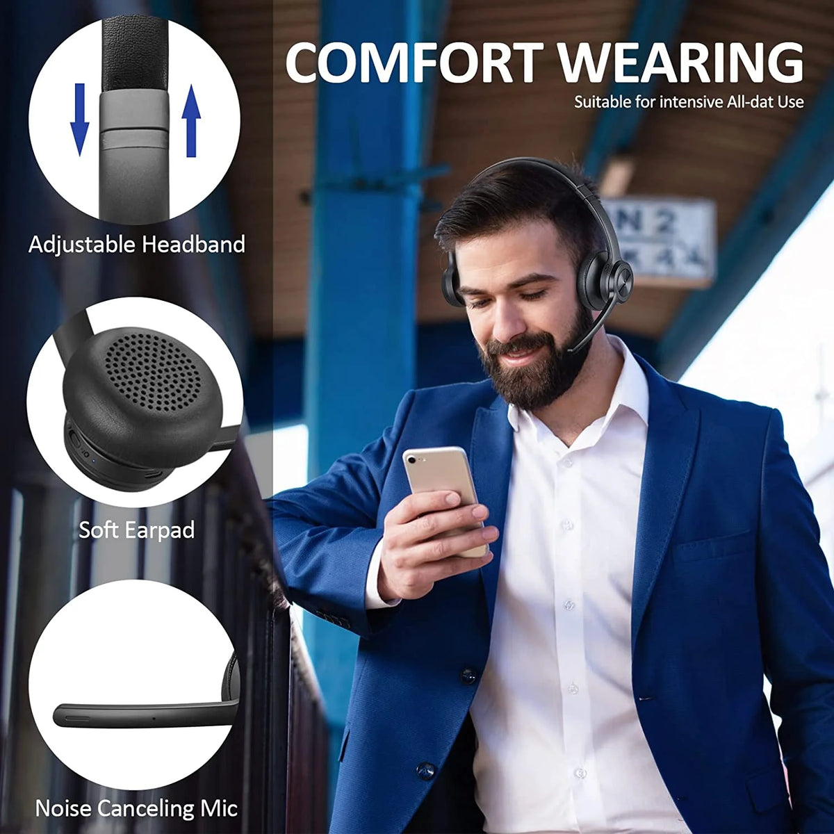 Bluetooth Headset V5.2 Wireless Headphones with Noise Cancelling Microphone H7104