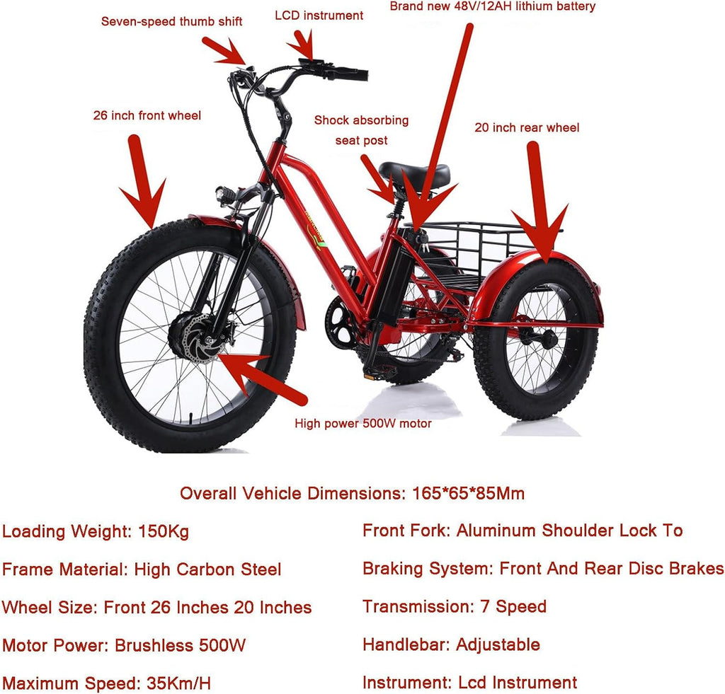 7-Speed All Terrain Fat Tire Trike 26'' Front Wheel 24'' Rear Wheel F3660