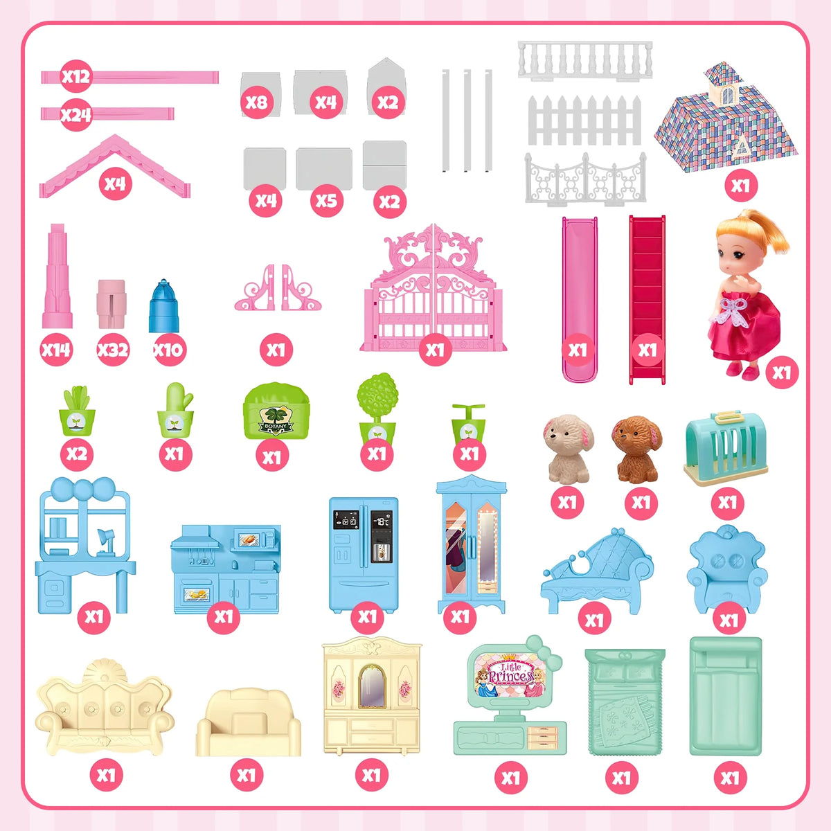 8 Rooms Dollhouse Kit with Furniture and Accessories 191 PCS X34242