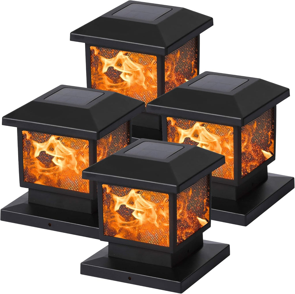 4 Pack Solar Flame Post Lights F124