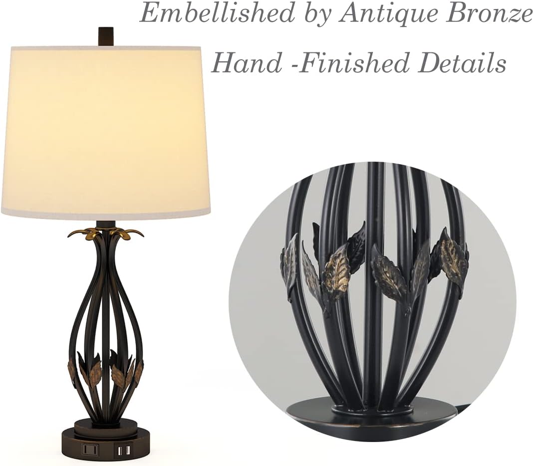 Table Lamp Set of 2, 3 Way Dimmable Touch with Dual USB Ports and AC Outlet F354525