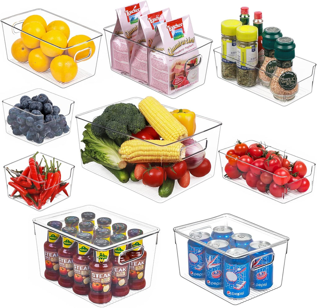 Clear Plastic Fridge Storage Bin, 9 PCS Stackable with Lids D944