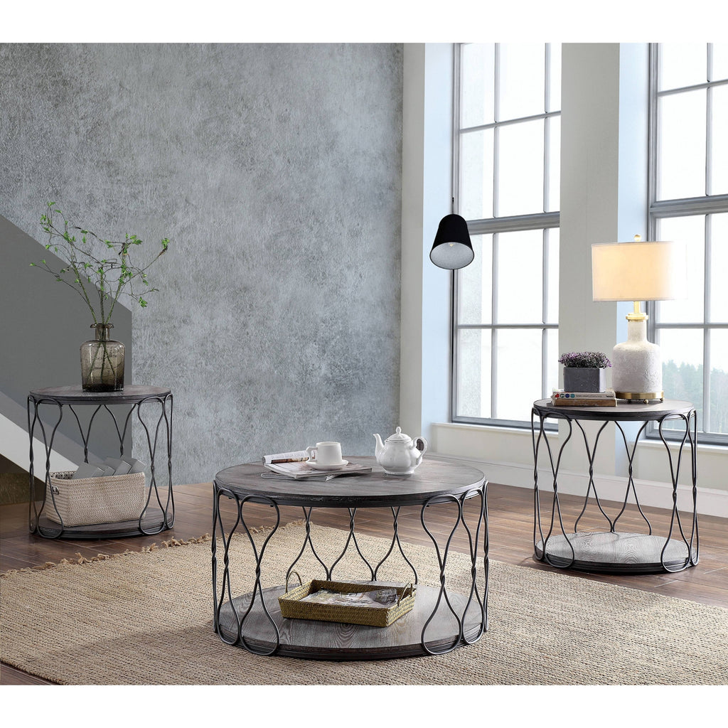 Rustic Grey Metal Round End Table C4233