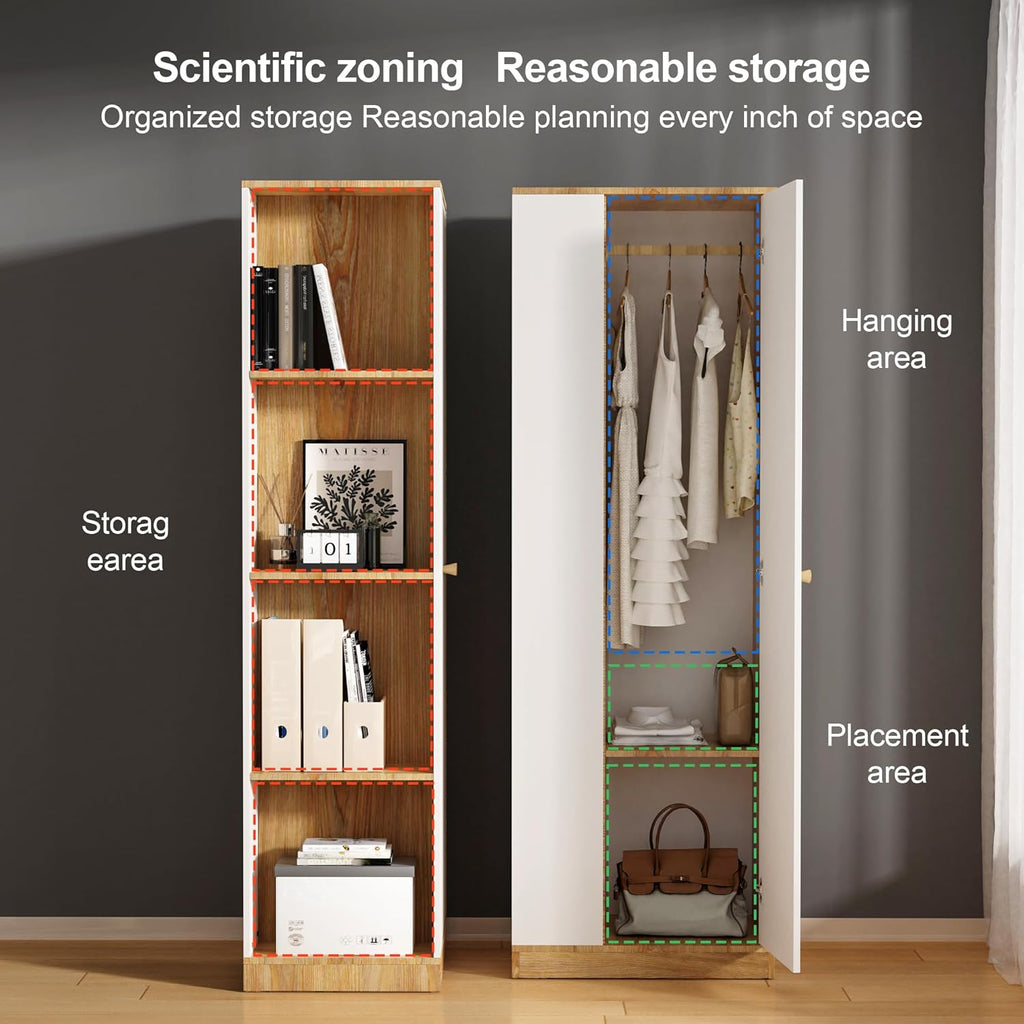 White Wardrobe Closet with Hanging Rail, 16" D x 24" W x 71" H Y190941