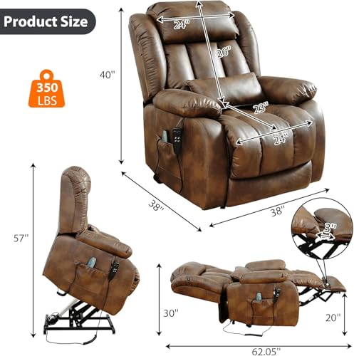 Large Genuine Leather Power Lift Recliner Chair with Massage and Heating T736428
