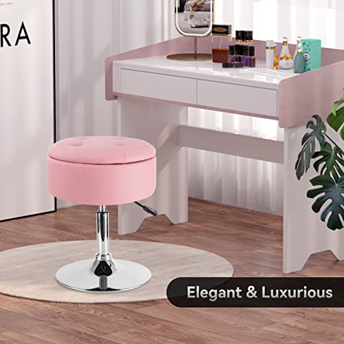 Black PU Leather Adjustable Height 17.9" to 24.4" Round Vanity Stool with Storage R36972
