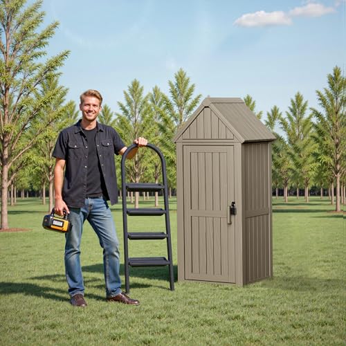 Outdoor Storage Shed Waterproof Resin Heavy-Duty Cabinet Light Brown S646687