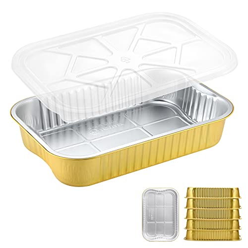 5 Pack Heavy Duty Aluminum Foil Pans with Lids W848431