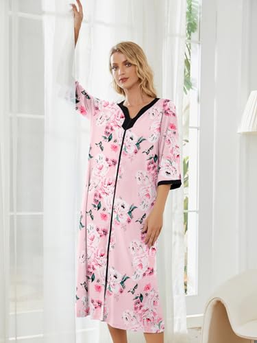 Moo Moo Nightgown House Dress Zip up Robes Long Lounge Dress House Coat O459