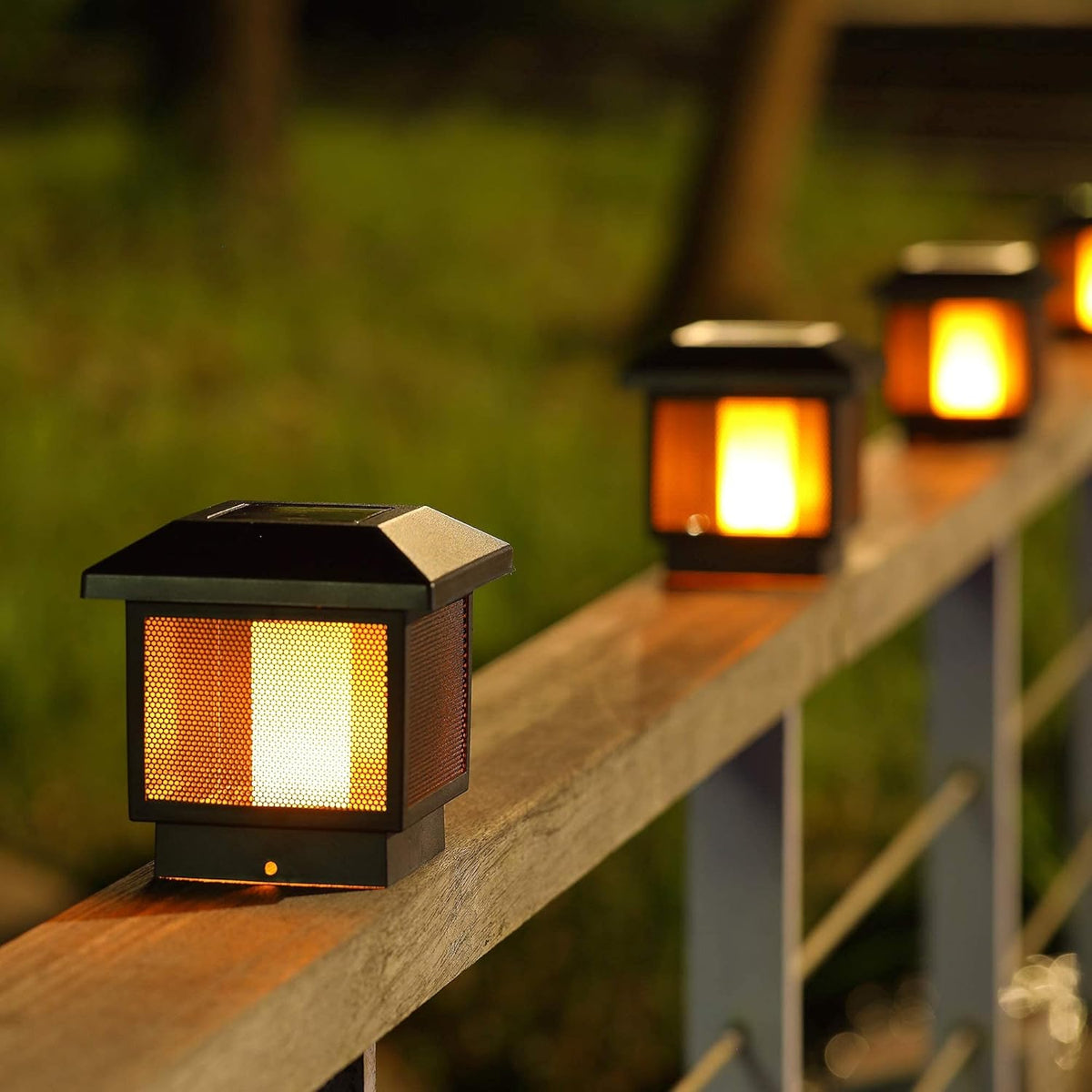 4 Pack Solar Flame Post Lights F124