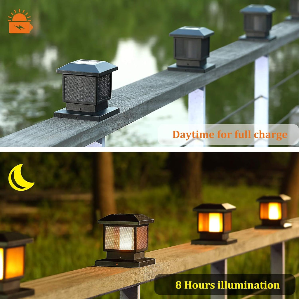 4 Pack Solar Flame Post Lights F124