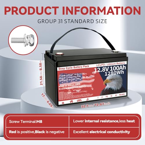 12V 100Ah LiFePO4 Lithium Battery Group 31 1280Wh Low-Temp Protection F470