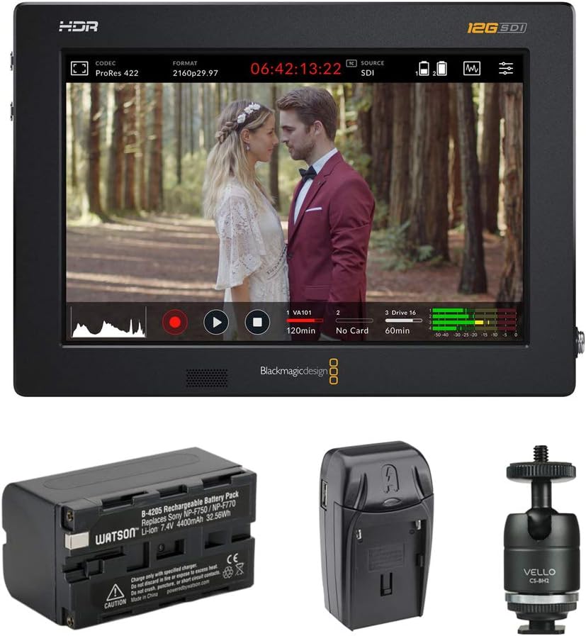 7" 12G-SDI/HDMI HDR Recording Monitor with NP-F770 Battery Pack, AC/DC Charger & Ball Head Bundle H9827