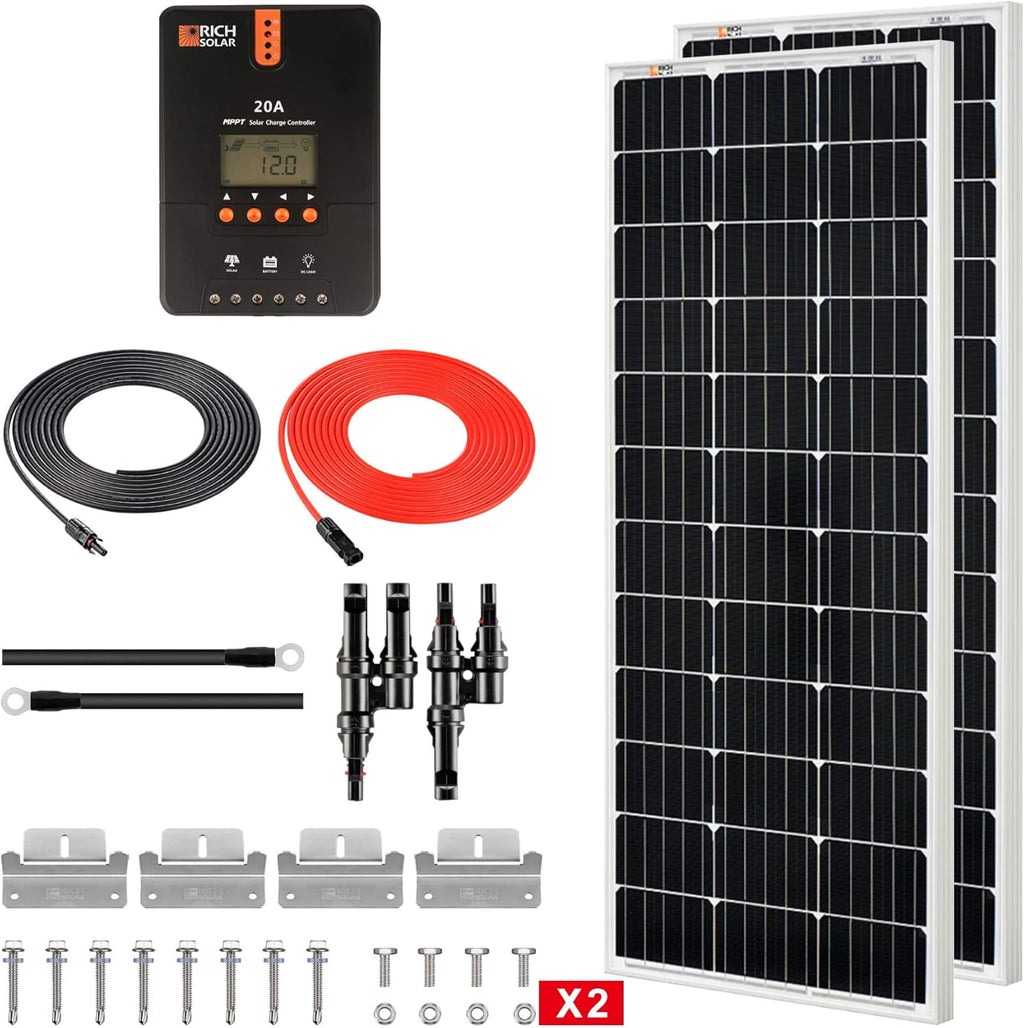 200 Watt 12 Volt Monocrystalline Solar Starter Kit with MPPT Charge Controller Q750375
