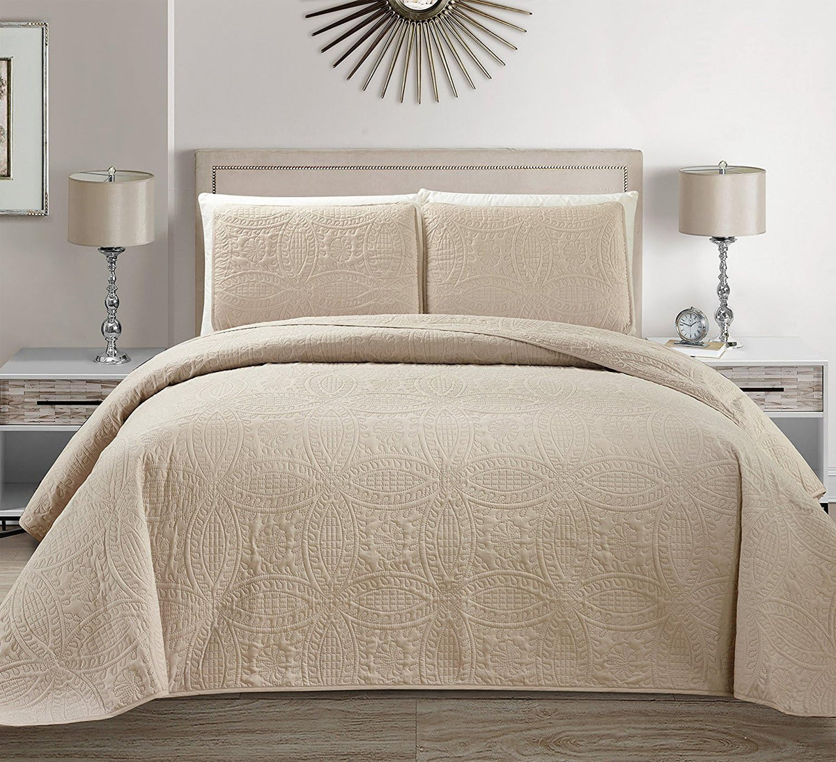 3pc King/California King Embossed Oversized Coverlet Bedspread Set Solid White I424