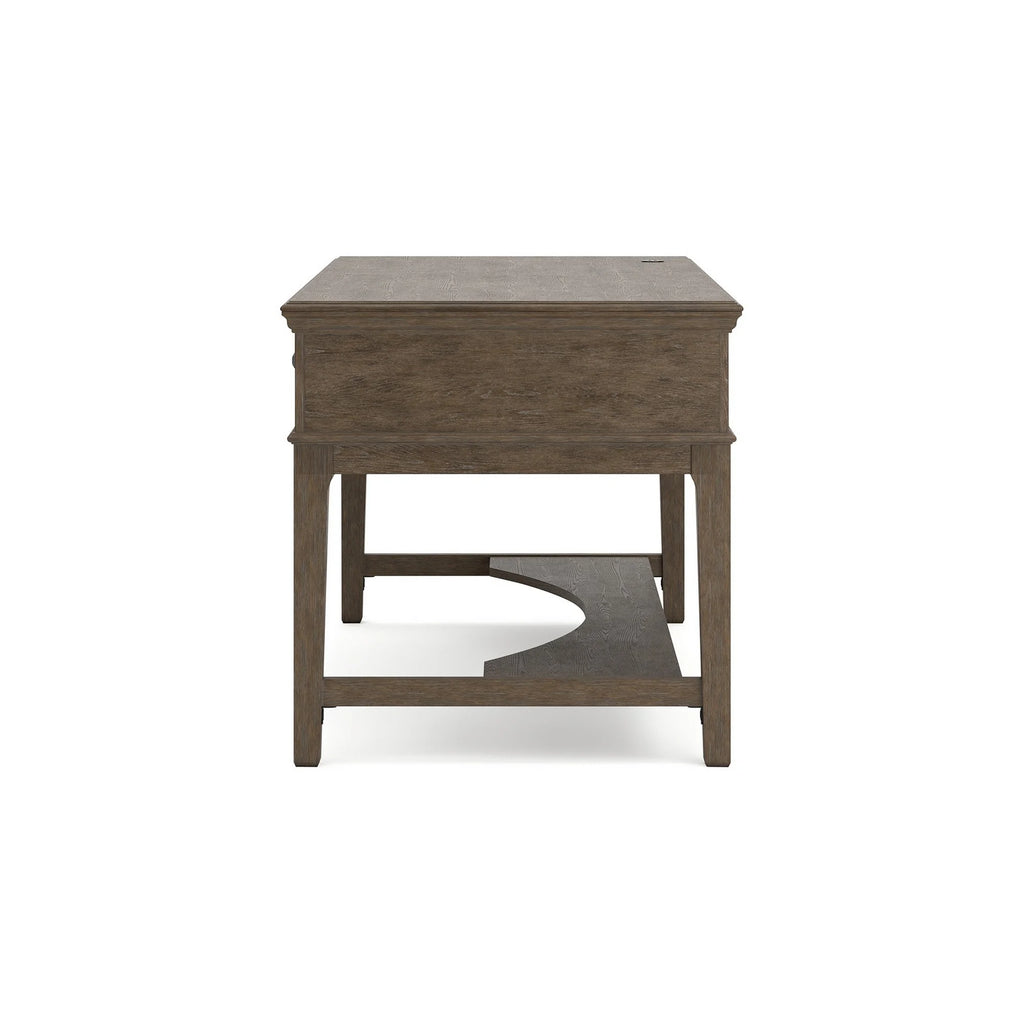 60 Inch Weathered Gray Wood Storage Desk with USB Ports Y663