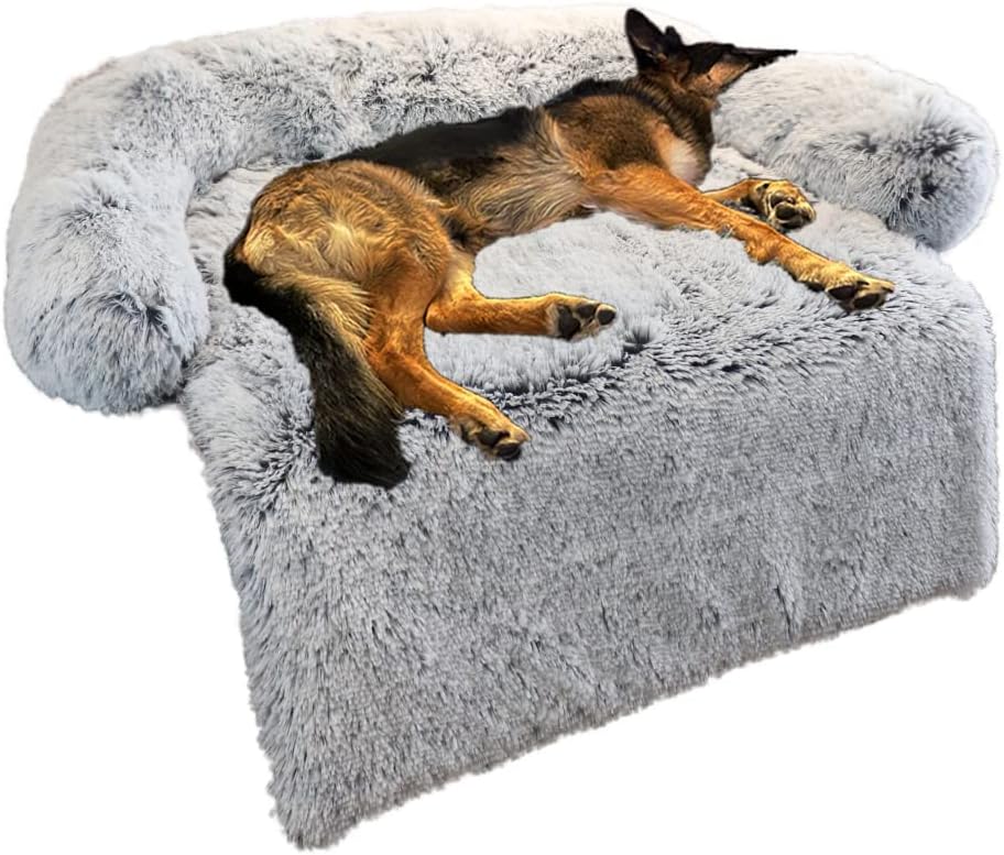 Small Light Grey Plush Dog Bed with Removable Washable Cover A760710