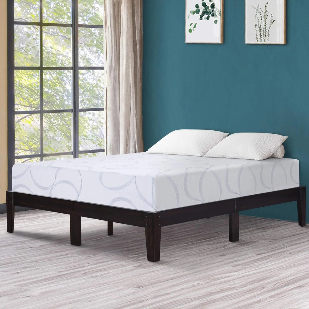14 Inch Solid Wood Platform Bed Frame King Dark Brown I3444