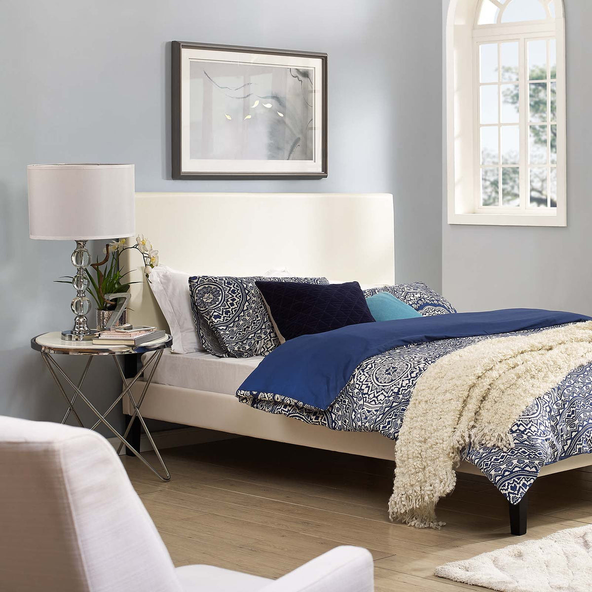King California King White Upholstered Faux Leather Headboard X35149
