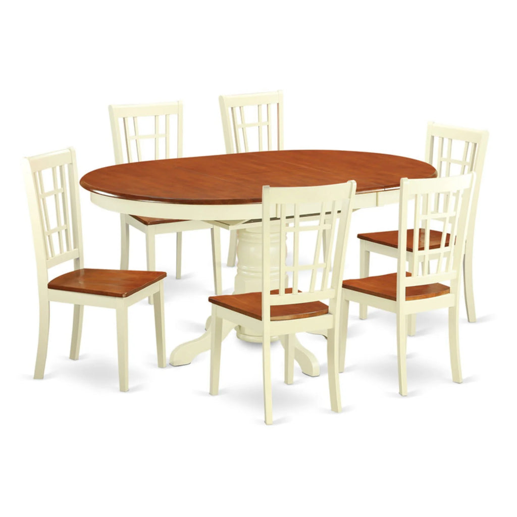 7 Piece Oval Pedestal Dining Table Set with Chairs L33234