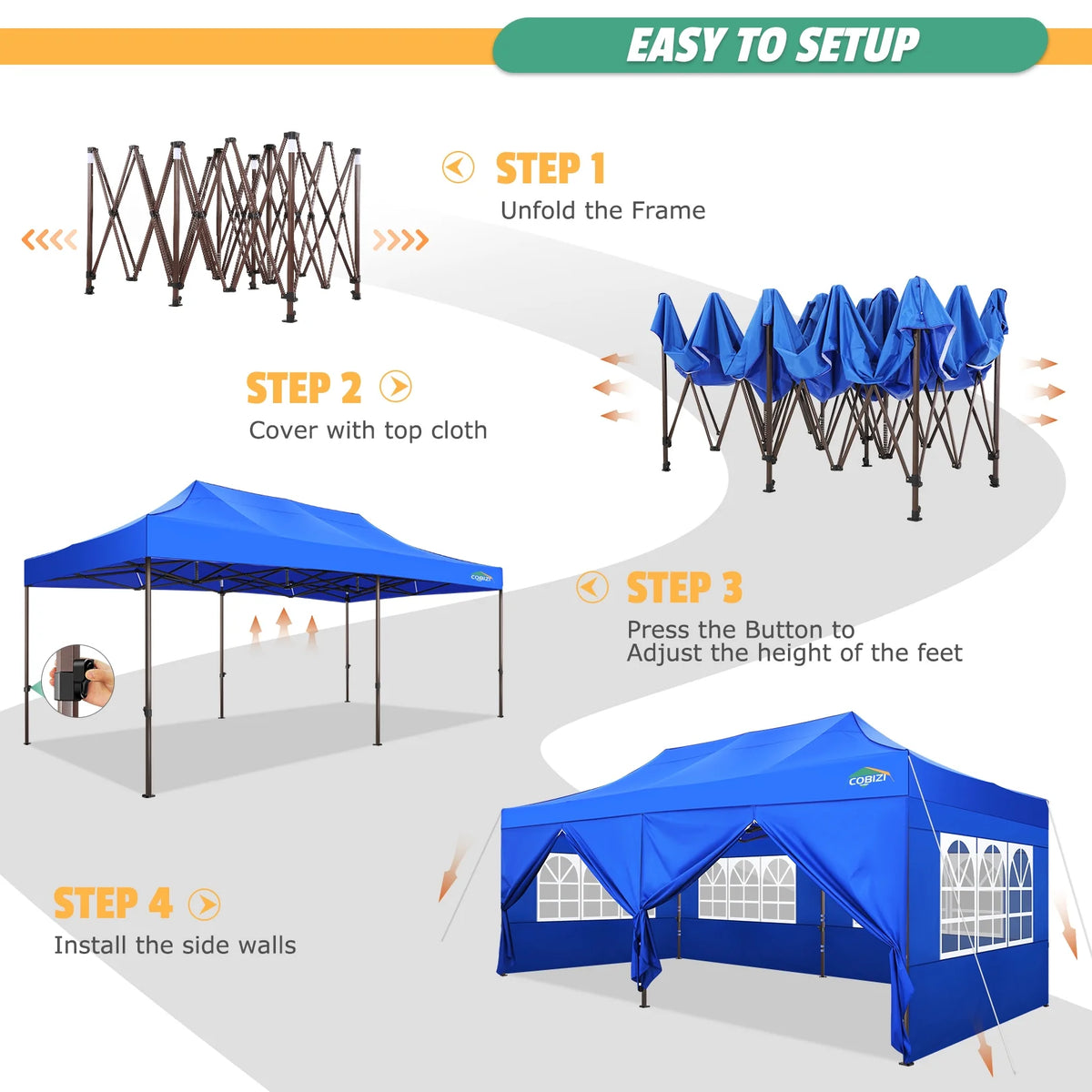10x20 Pop up Canopy Tent with 6 Removable Sidewalls Blue U886