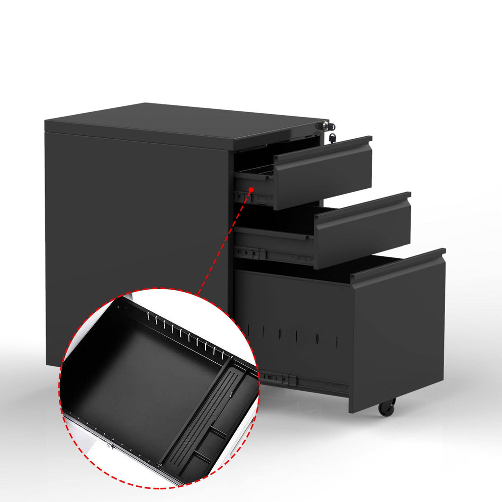 3-Drawer Metal Locking Mobile File Cabinet White L741