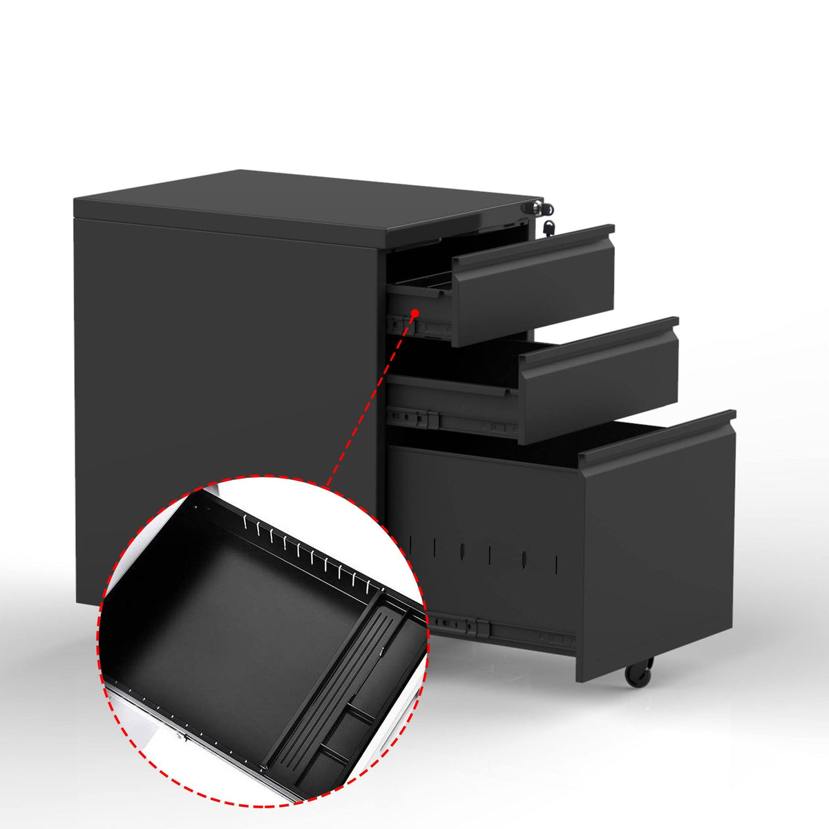 3-Drawer Metal Locking Mobile File Cabinet White L741