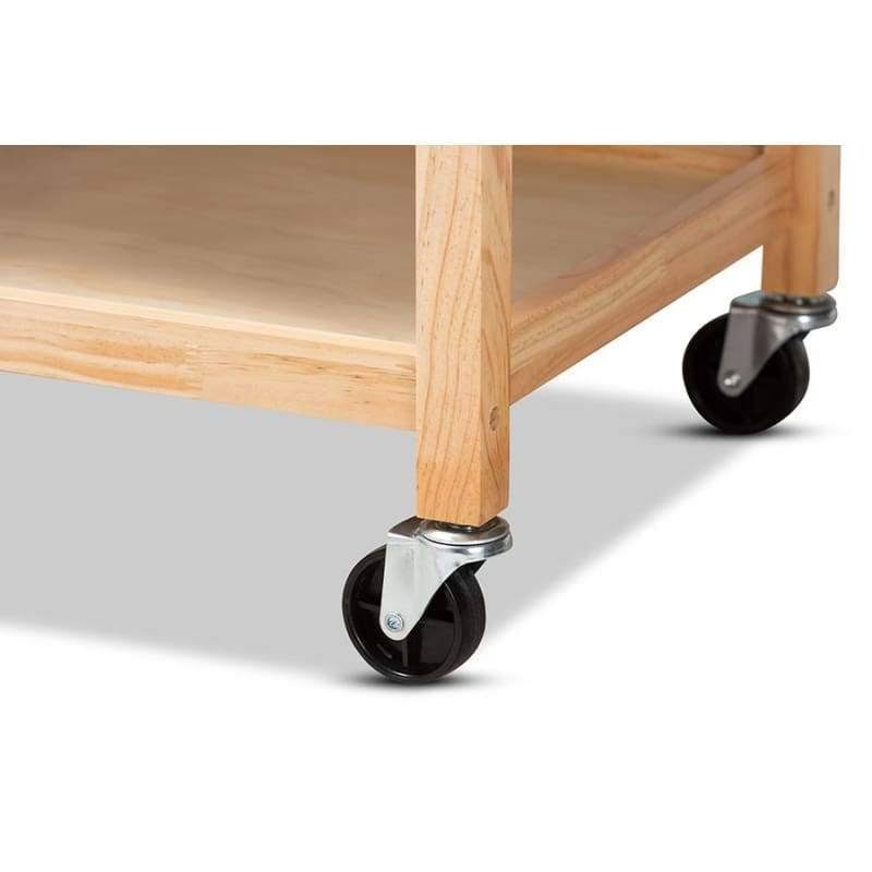 Pine Wood and Stainless Steel 2-Drawer Kitchen Island Utility Storage Cart L295