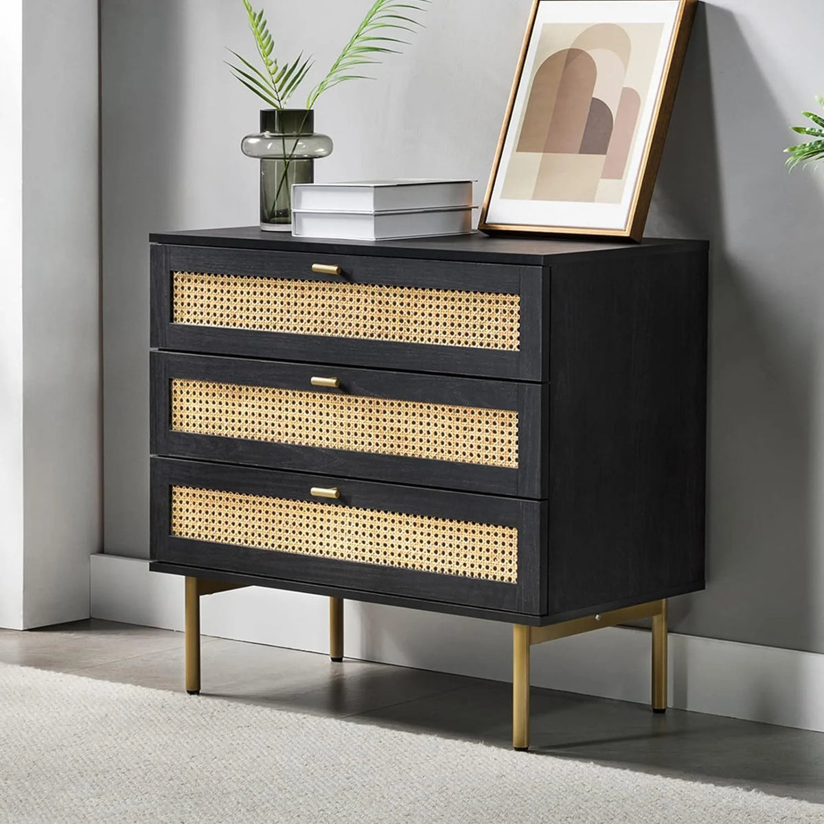 Black 3 Drawer Wood Dresser Z2582