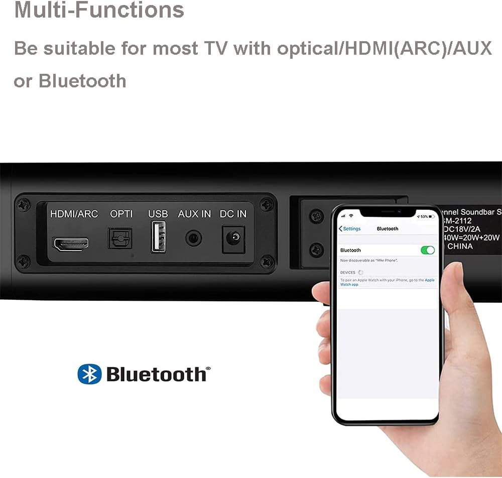 39-Inch Wired & Wireless Bluetooth 5.0 Stereo Soundbar F949700