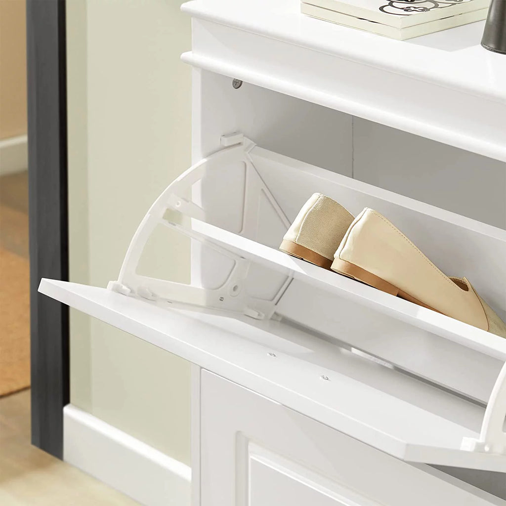 White 2 Flip-Drawers Shoe Cabinet U7076