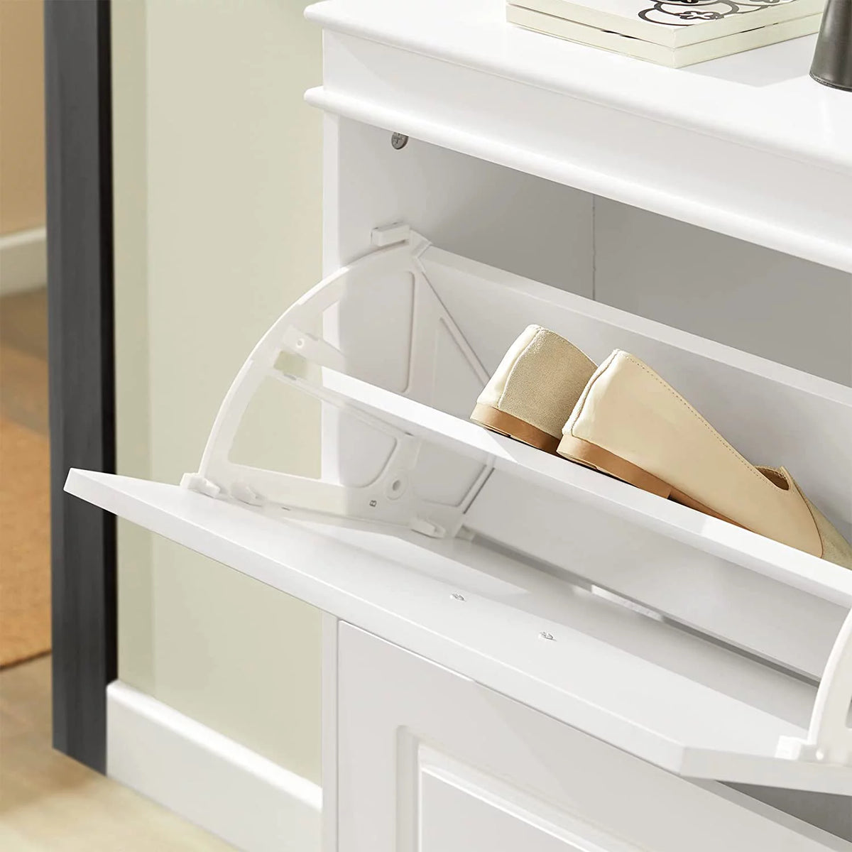 White 2 Flip-Drawers Shoe Cabinet U7076