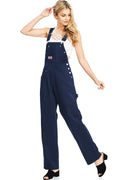 Navy Blue Baggy Straight Leg Twill Overalls V6567