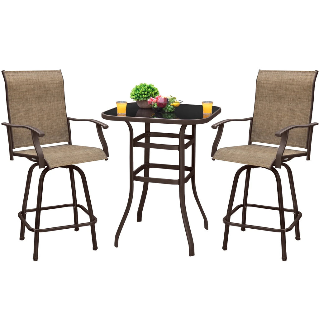 Tan Metal Bistro Chair and Table Set of Three O7145