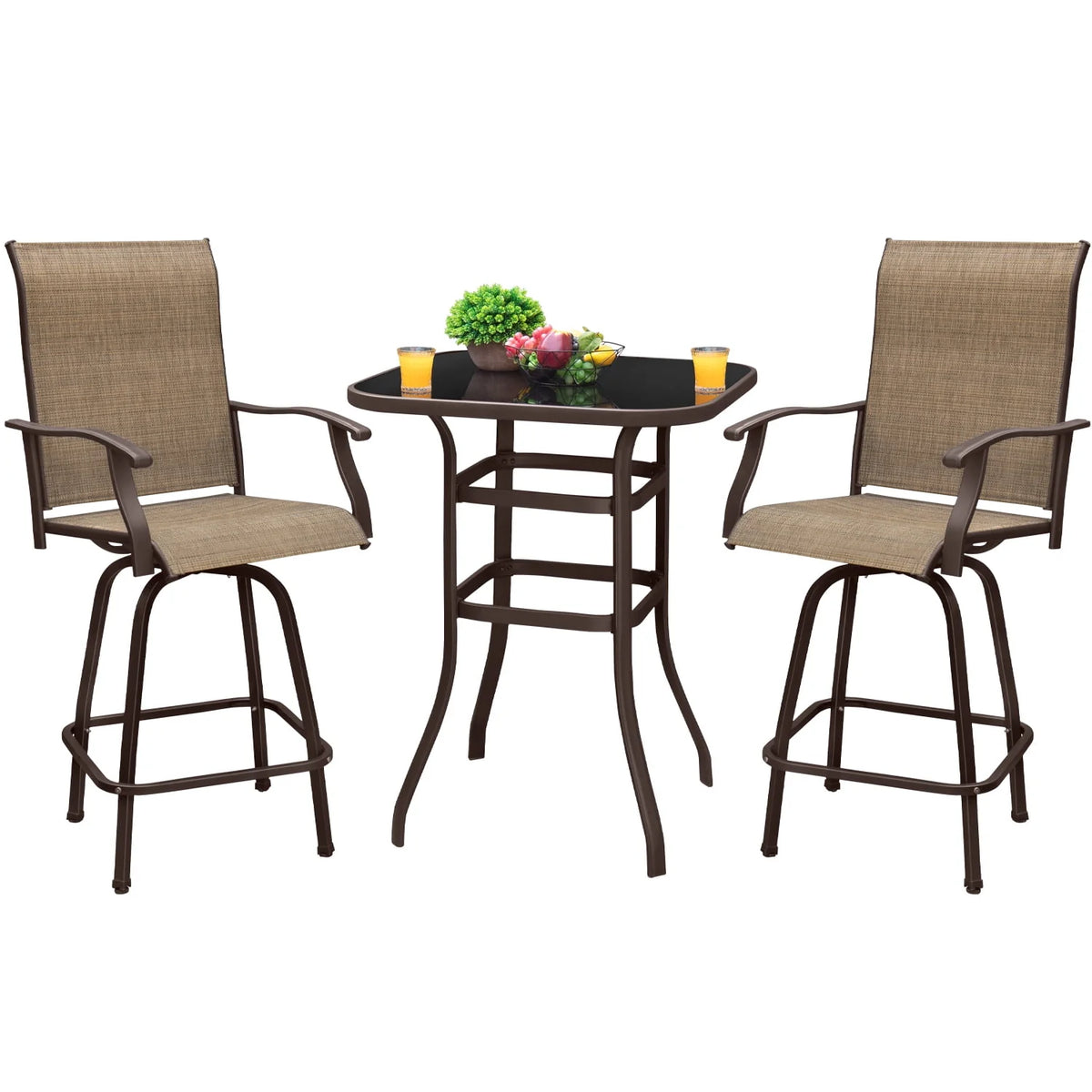 Tan Metal Bistro Chair and Table Set of Three O7145