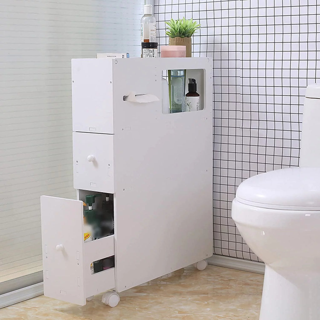 Slim Narrow Bathroom Storage Cabinet with Slide out Drawer M932