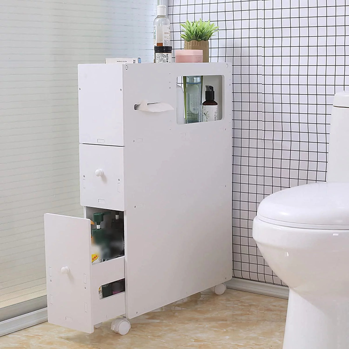 Slim Narrow Bathroom Storage Cabinet with Slide out Drawer M932