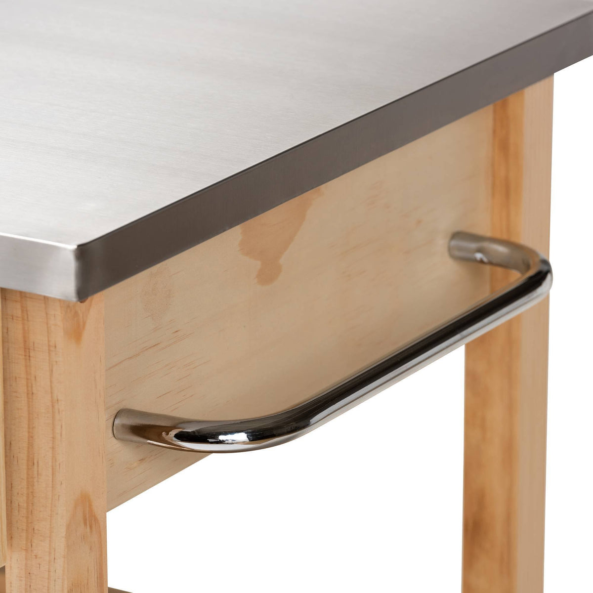 Pine Wood and Stainless Steel 2-Drawer Kitchen Island Utility Storage Cart L295