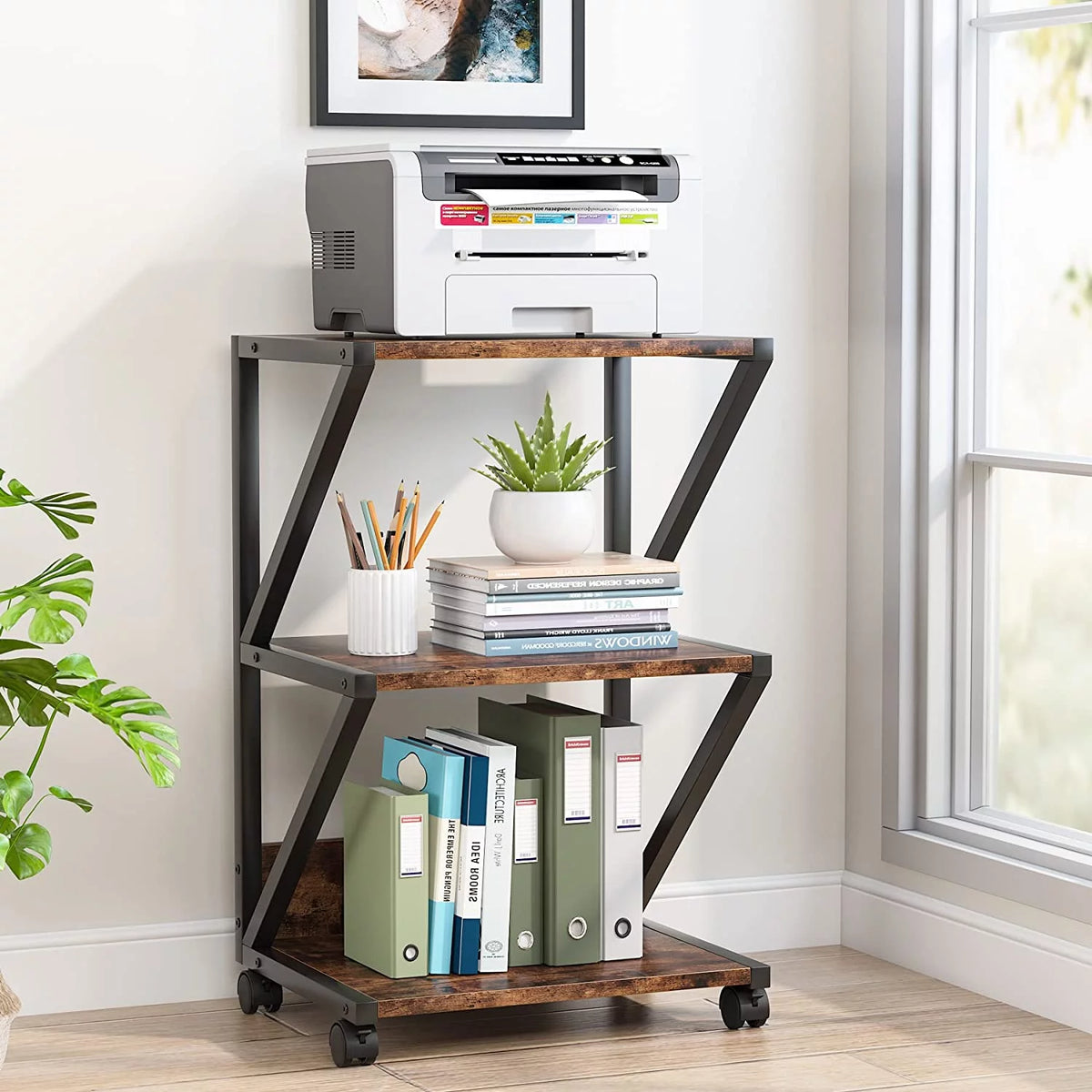 3-Tier Rolling Printer Cart with Storage Shelf S805