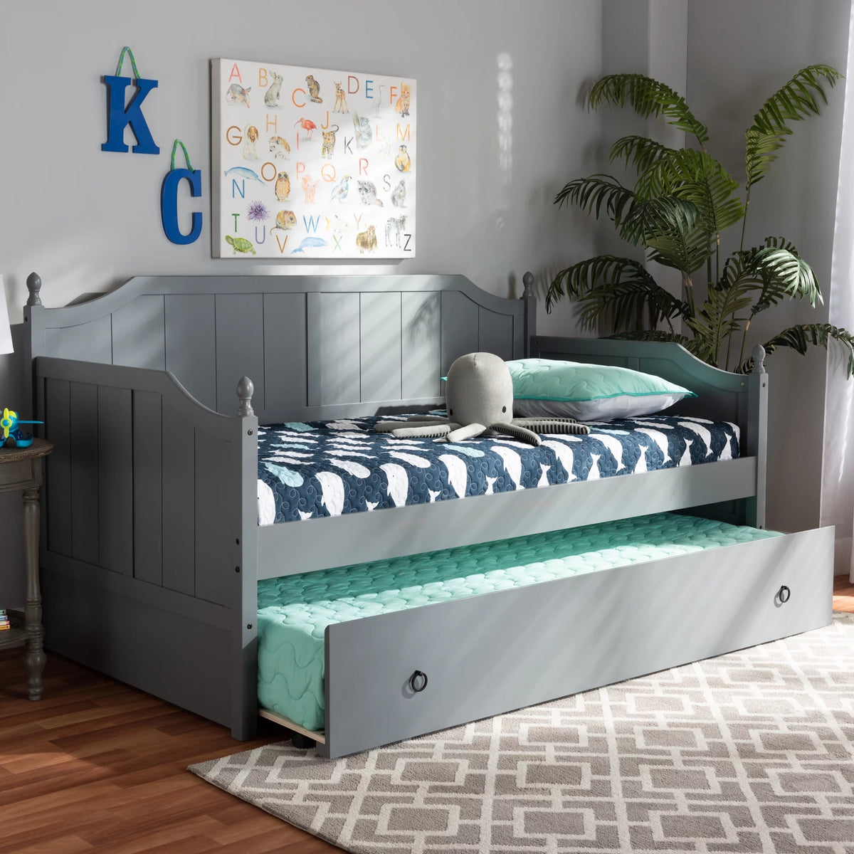 Grey Wood Twin Daybed with Trundle A408