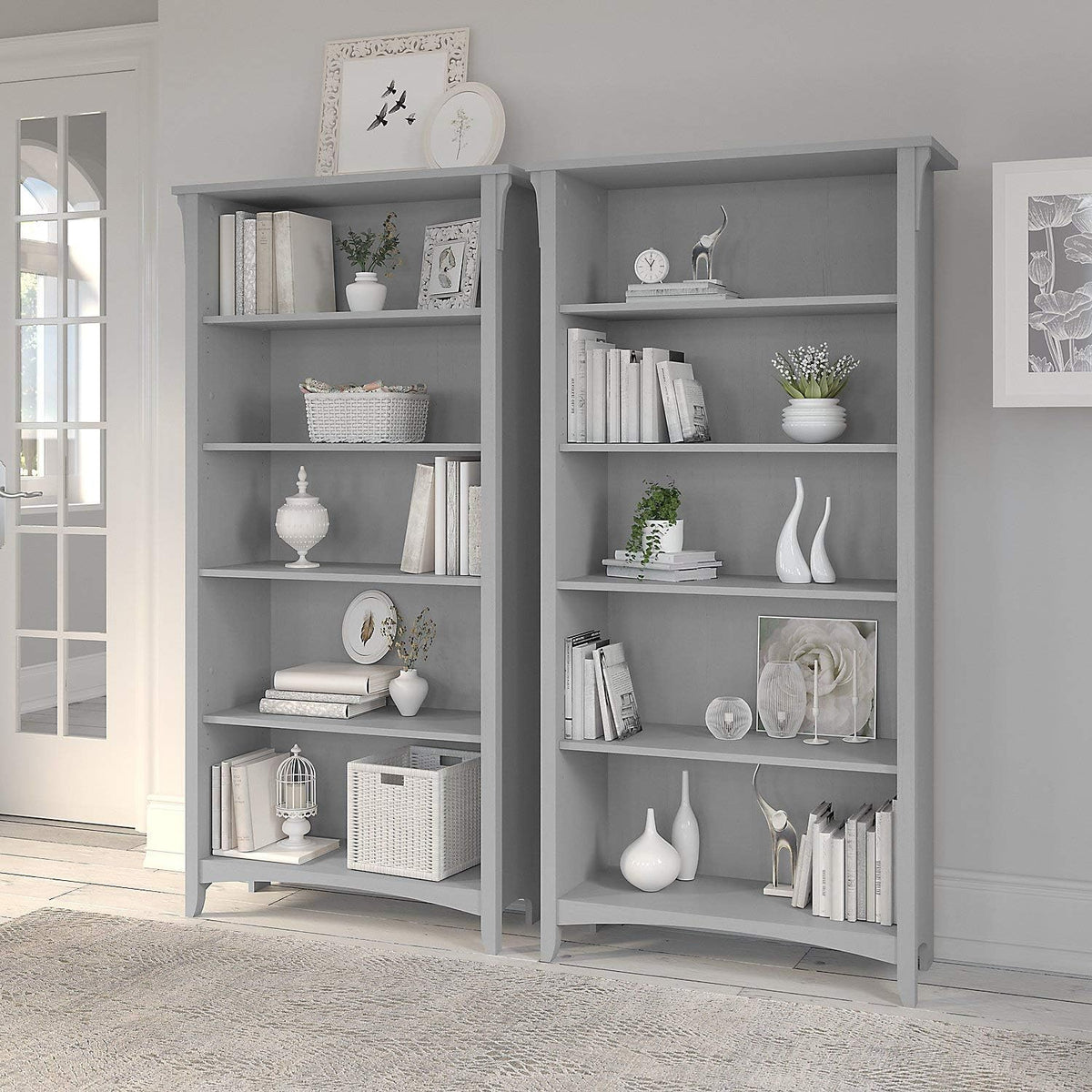 5 Shelf Bookcase Set of 2, Cape Cod Gray L64095