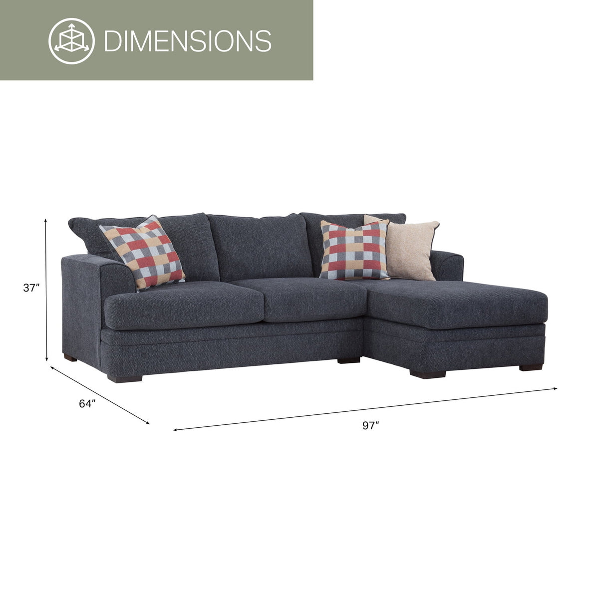 Charcoal Two Piece Sectional Sofa with Three Throw Pillows B79436