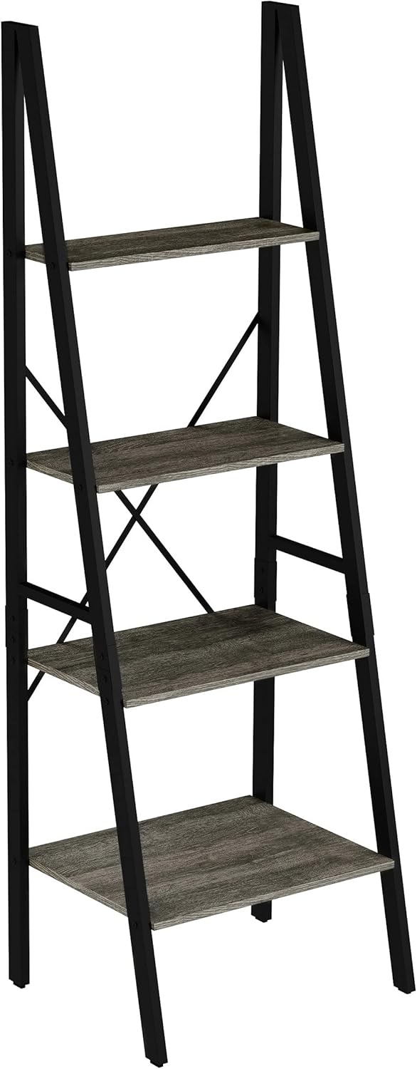 Gray Woodgrain 4-Tier Ladder Bookshelf Z327