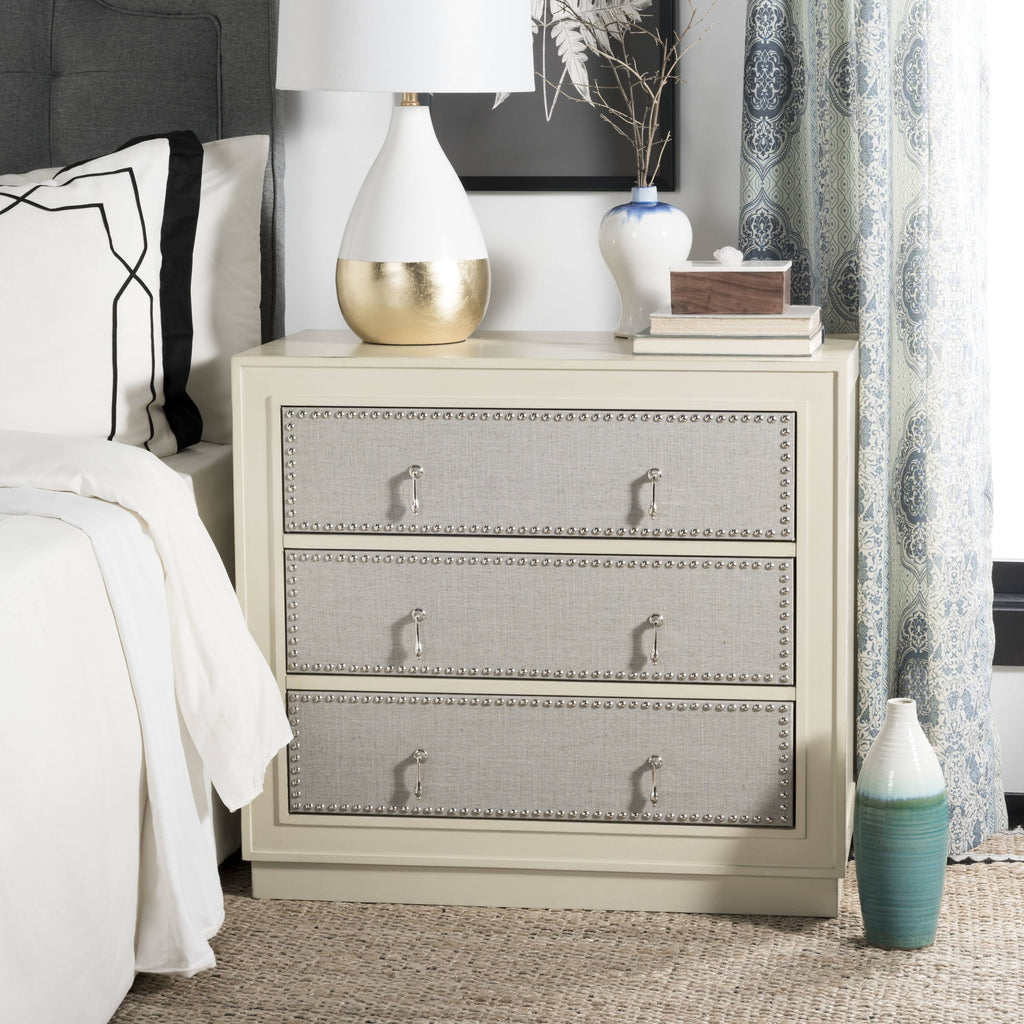 Beige Light Grey 3-Drawer Chest C7409
