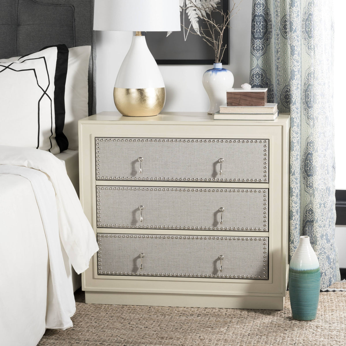 Beige Light Grey 3-Drawer Chest C7409