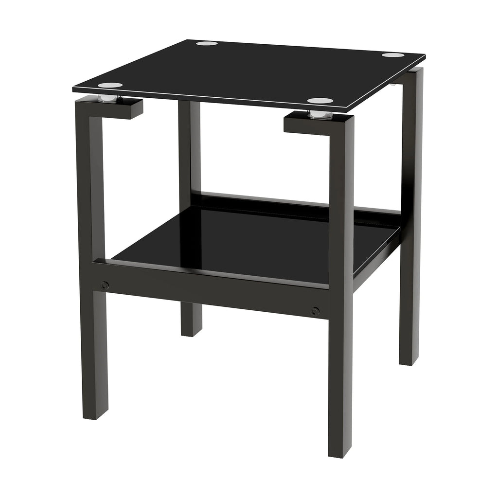 Black Tempered Glass 2 Layer End Table V882769